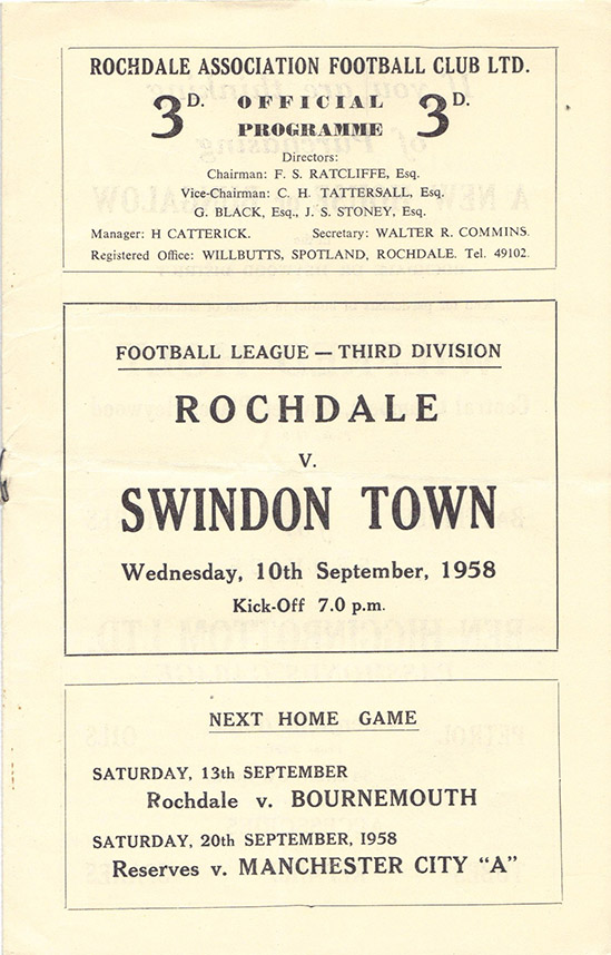 <b>Wednesday, September 10, 1958</b><br />vs. Rochdale (Away)